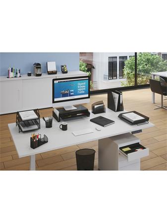 Monitorállvány, rendszerezővel, fémhálós, ALBA, fekete