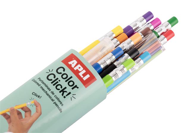 Színes töltőceruza készlet, ceruzatartóban, APLI "Color Click", 12 különböző szín