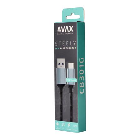 Töltőkábel, USB-A - USB-C, 1,5 m, AVAX "CB301G", acélszürke