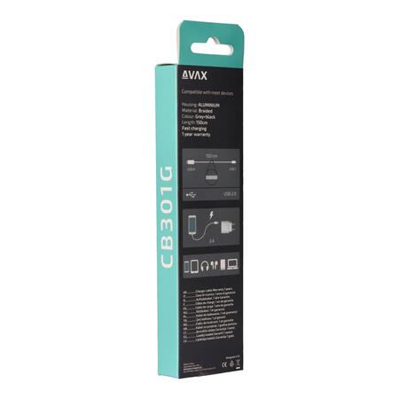 Töltőkábel, USB-A - USB-C, 1,5 m, AVAX "CB301G", acélszürke