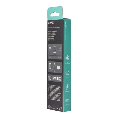 Töltőkábel, USB-A - USB-C, 1,5 m, AVAX "CB301G", acélszürke