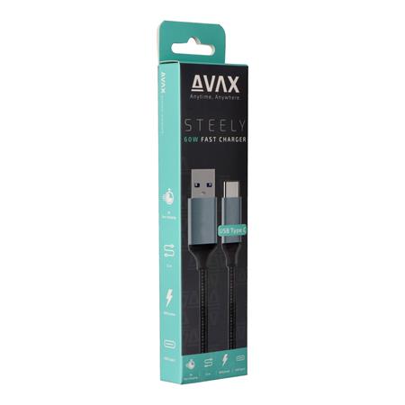 Töltőkábel, USB-A - USB-C, 1,5 m, AVAX "CB301G", acélszürke