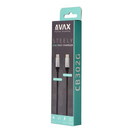 Töltőkábel, USB-C - USB-C, 60W, 1,5 m, AVAX "CB302G", acélszürke