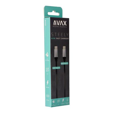 Töltőkábel, USB-C - USB-C, 60W, 1,5 m, AVAX "CB302G", acélszürke