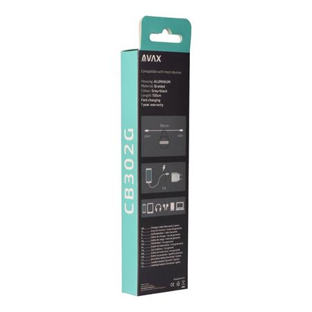 Töltőkábel, USB-C - USB-C, 60W, 1,5 m, AVAX "CB302G", acélszürke
