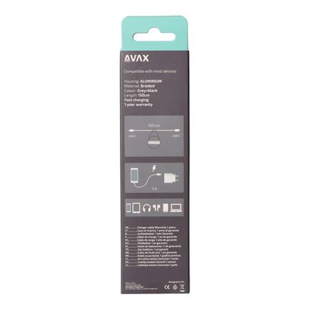 Töltőkábel, USB-C - USB-C, 60W, 1,5 m, AVAX "CB302G", acélszürke
