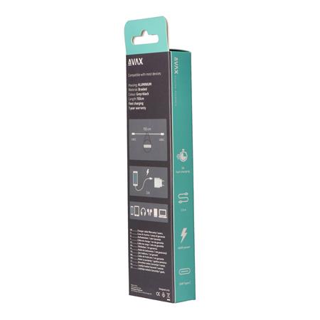 Töltőkábel, USB-C - USB-C, 60W, 1,5 m, AVAX "CB302G", acélszürke