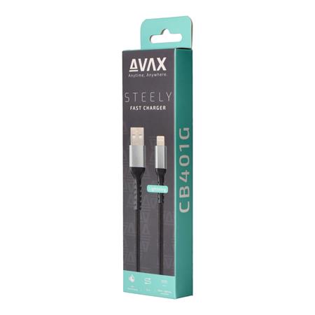 Töltőkábel, USB-A - lightning (Apple), 20W, 1,5 m, AVAX "CB314 Steel", acélszürke