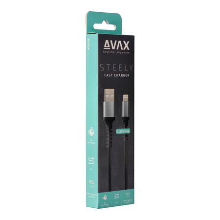 Töltőkábel, USB-A - lightning (Apple), 20W, 1,5 m, AVAX "CB314 Steel", acélszürke