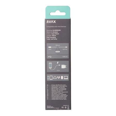 Töltőkábel, USB-A - lightning (Apple), 20W, 1,5 m, AVAX "CB314 Steel", acélszürke