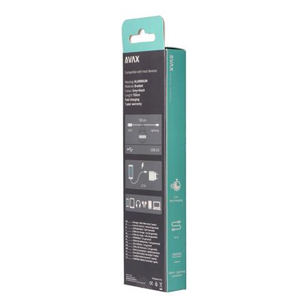 Töltőkábel, USB-A - lightning (Apple), 20W, 1,5 m, AVAX "CB314 Steel", acélszürke
