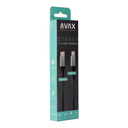 Töltőkábel, USB-C - USB-C, 27W, 1 m, AVAX "CB316 Glowy", fehér