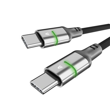 Töltőkábel, USB-C - USB-C, 60W, 1 m, AVAX "CB632 Steely LED", fekete