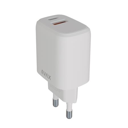 Hálózati töltő, USB-A + USB-C, 12W, AVAX "CH312W Speedy", fehér