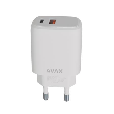 Hálózati töltő, USB-A + USB-C, 12W, AVAX "CH312W Speedy", fehér