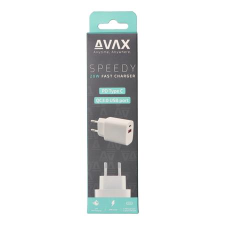 Hálózati töltő, USB-A + USB-C, 20W, AVAX "CH320 Speedy", fehér