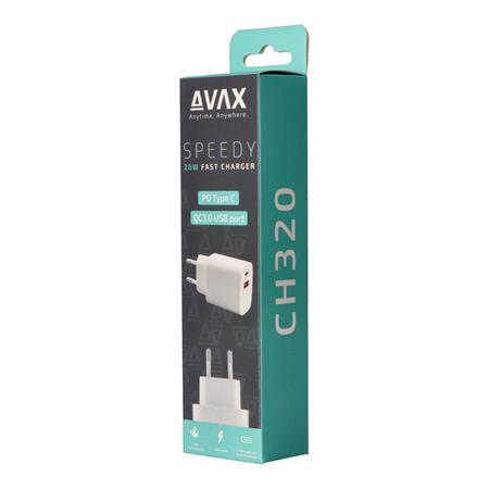 Hálózati töltő, USB-A + USB-C, 20W, AVAX "CH320 Speedy", fehér