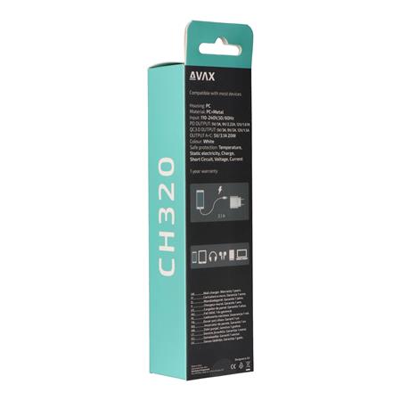 Hálózati töltő, USB-A + USB-C, 20W, AVAX "CH320 Speedy", fehér