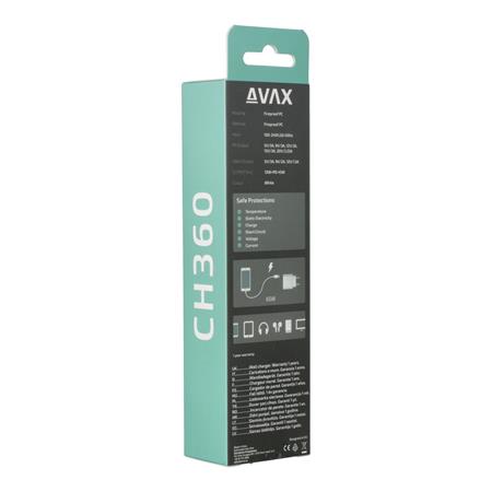 Hálózati töltő, GaN, USB-A + USB-C, AVAX "CH360 Speedy", fehér
