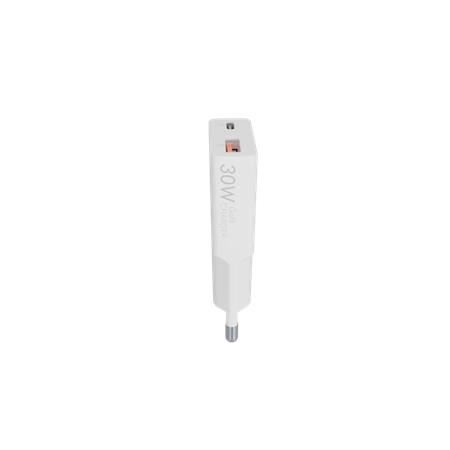 Hálózati töltő, GaN, USB-A + USB-C, AVAX "CH641W Nano Slim", fehér