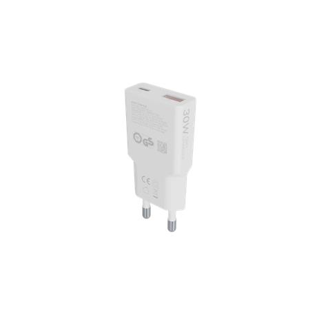 Hálózati töltő, GaN, USB-A + USB-C, AVAX "CH641W Nano Slim", fehér