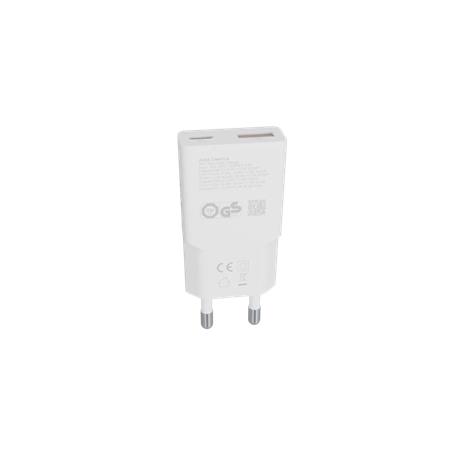 Hálózati töltő, GaN, USB-A + USB-C, AVAX "CH641W Nano Slim", fehér