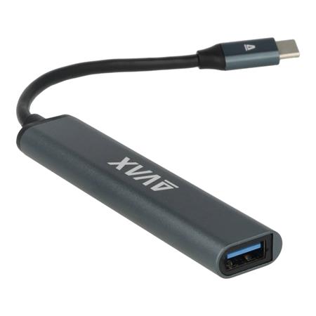 USB-C elosztó-HUB, 4 port, USB 3.0, AVAX "HB601", fekete