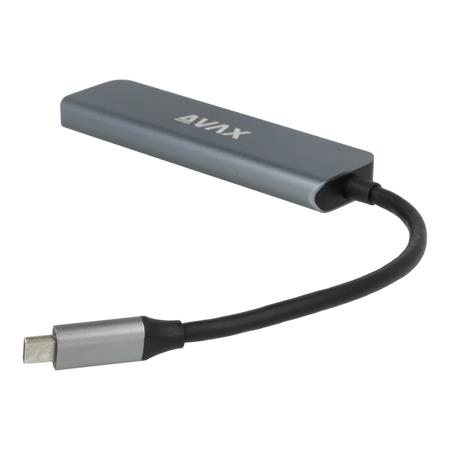 USB-C elosztó-HUB, HDMI+USB-C+2xUSB 3.0, PD, AVAX "HB611 Connect+", fekete