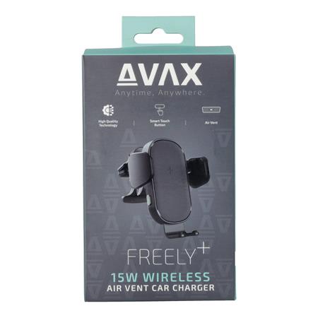 Autós töltő, vezeték nélküli, szellőzőrácsra, AVAX "WH600 Freely+", fekete