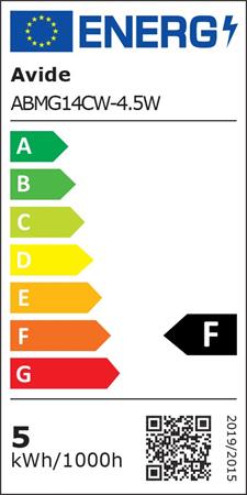 LED izzó, E14, kisgömb, G45, 4,5W, 470lm, 6400K, AVIDE