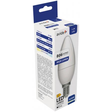 LED izzó, E14, gyertya, 6,5W, 806lm, 6400K, AVIDE
