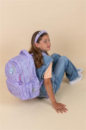 Iskolatáska, cipzáras, BELMIL "Maxi Pack Purple Dots", lila pöttyös