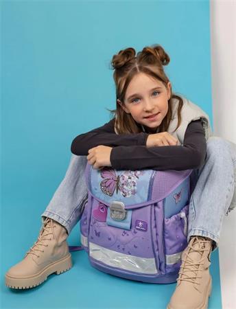 Iskolatáska, fémcsat, BELMIL "Classy Purple Blue Butterfly", pillangó