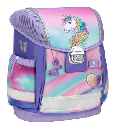 Iskolatáska, fémcsat, BELMIL "Classy Heart of the Rainbow", unikornis