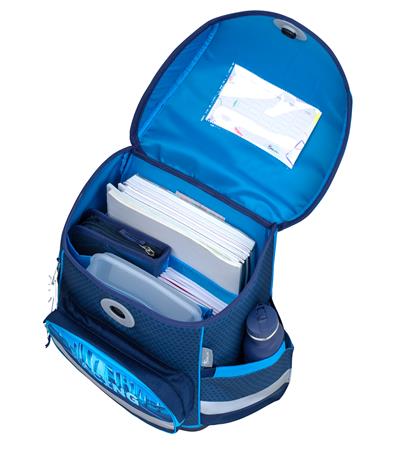 Iskolatáska, mágneszárral, BELMIL "Compact Racing Blue Neon", versenyautó