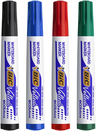 Flipchart- és táblamarker készlet, 1,4 mm, kúpos, BIC" Velleda ecolutions", 4 különböző szín