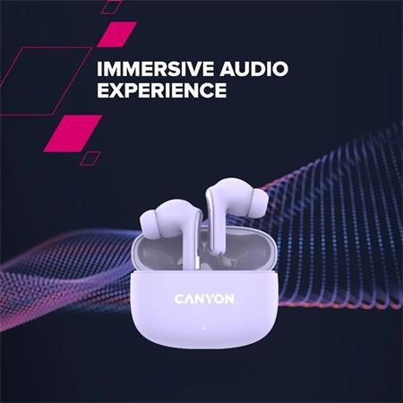 Fülhallgató, TWS vezeték nélküli, Bluetooth 5.4, CANYON "OnGo 9", levendula