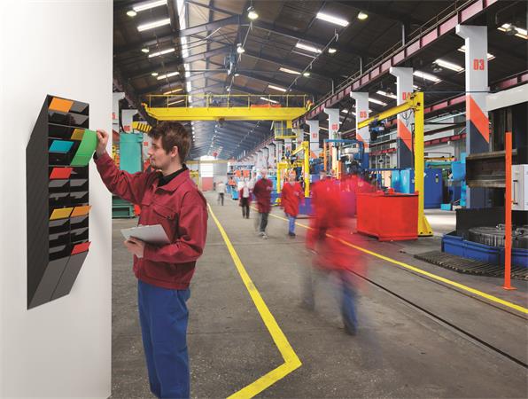 Prospektustartó, fali, álló, A4, DURABLE "FLEXIBOXX 12", fekete