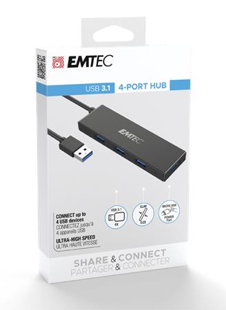 USB elosztó-HUB, 4xUSB 3.1/1xUSB micro, EMTEC "T620A"