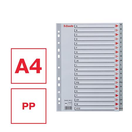 Regiszter, műanyag, A4, A-Z, ESSELTE, szürke