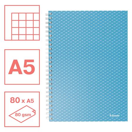 Spirálfüzet, A5, kockás, 80 lap, ESSELTE "Colour`Breeze", kék