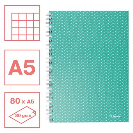 Spirálfüzet, A5, kockás, 80 lap, ESSELTE "Colour`Breeze", zöld