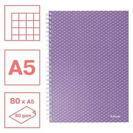 Spirálfüzet, A5, kockás, 80 lap, ESSELTE "Colour`Breeze", levendula