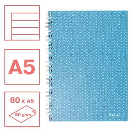 Spirálfüzet, A5, vonalas, 80 lap, ESSELTE "Colour`Breeze", kék