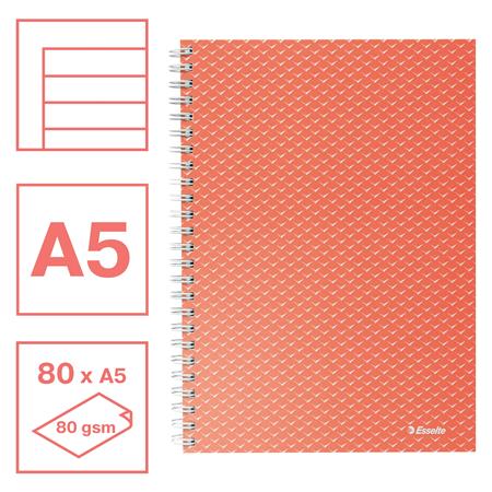 Spirálfüzet, A5, vonalas, 80 lap, ESSELTE "Colour`Breeze", korall