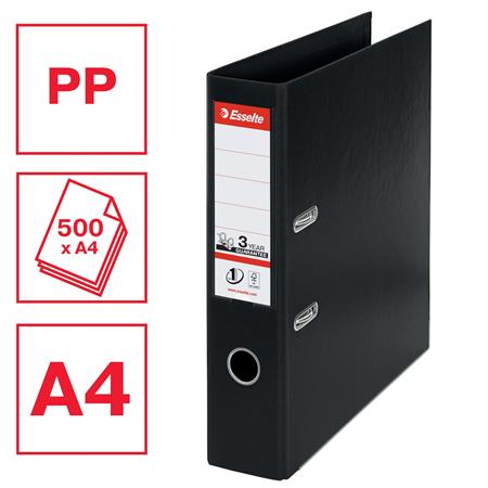 Iratrendező, 75 mm, A4, PP, élvédő sínnel, ESSELTE "Standard", Vivida fekete