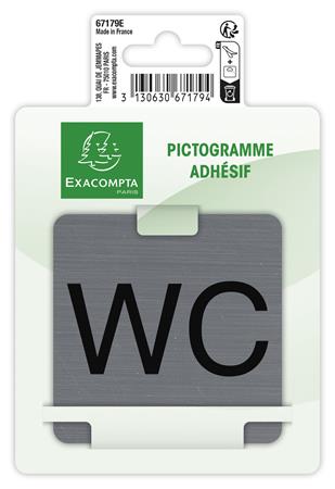 Információs tábla, öntapadó, 7,5x7,5 cm, alumíniumhatású, EXACOMPTA, "WC"