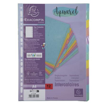 Regiszter, karton, A4, 12 részes, EXACOMPTA "Aquarel"