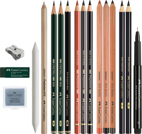 Ceruza készlet, száraz technikákhoz, FABER-CASTELL "Discovery set", 17 db-os szett
