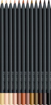 Színes ceruza készlet, háromszögletű, FABER-CASTELL "Black Edition",  12 különböző bőrszín